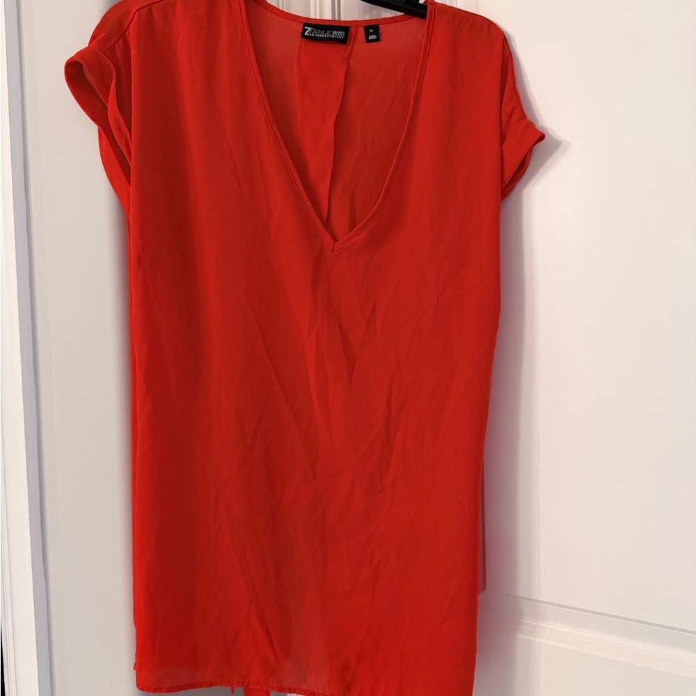 New York & Company Vivid Red V-Neck Blouse